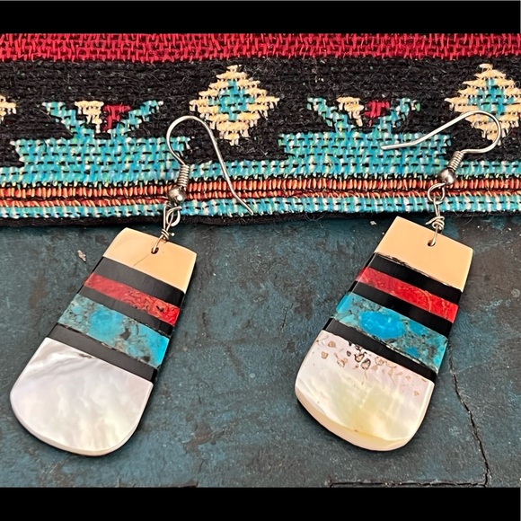 Native American Turquoise Dangle Earrings - Picture 4 of 7